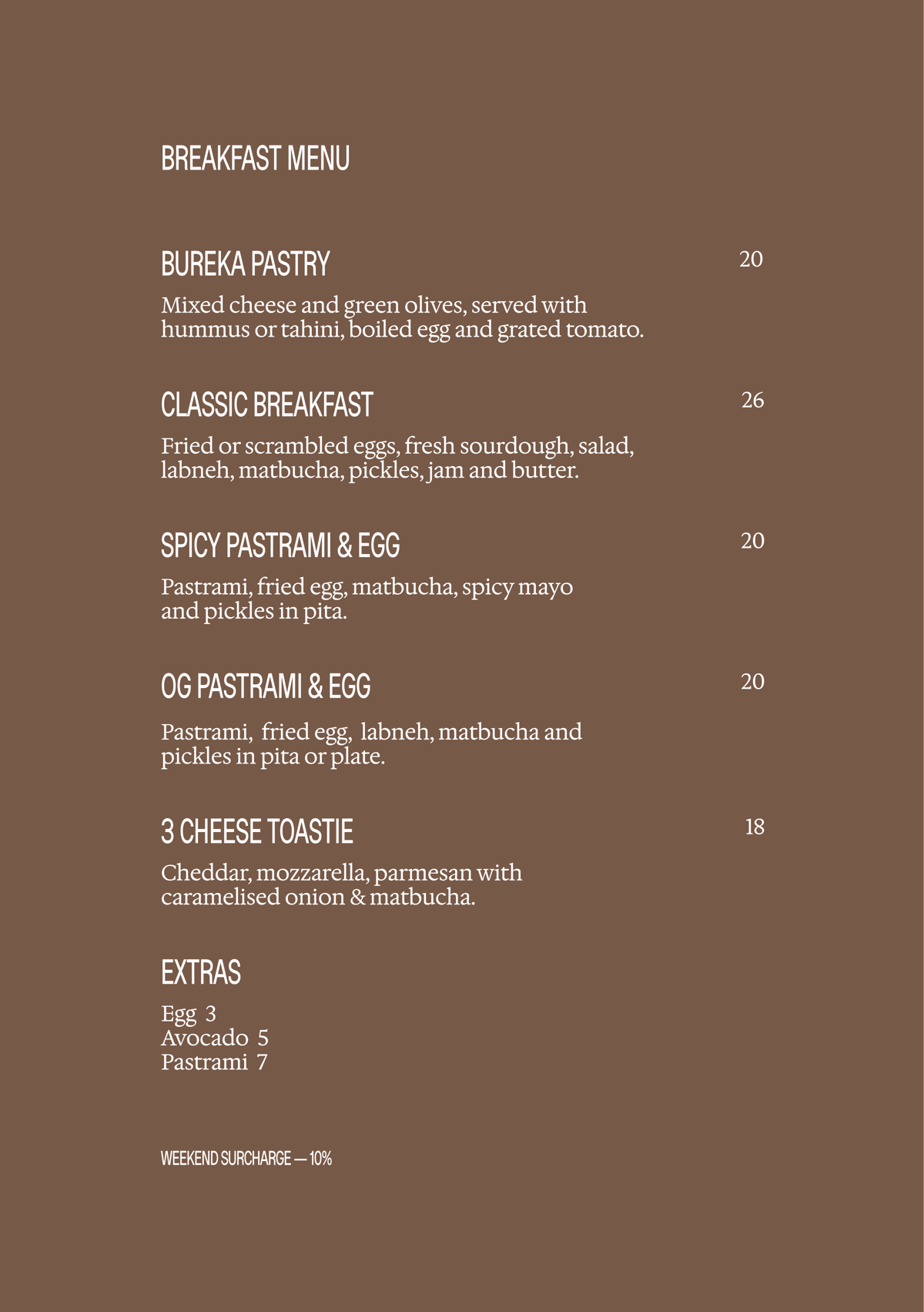 Breakfast menu