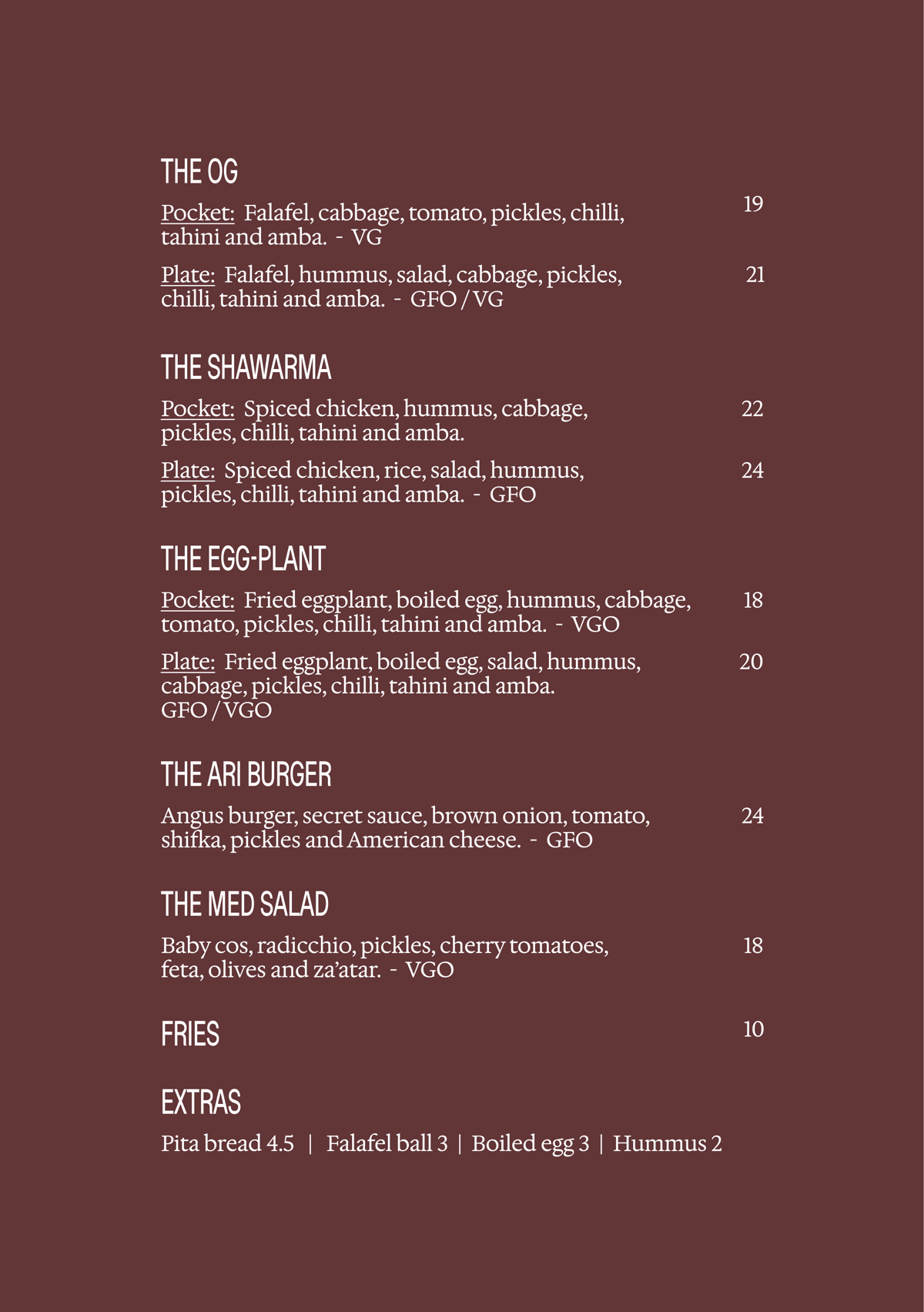 Lunch menu