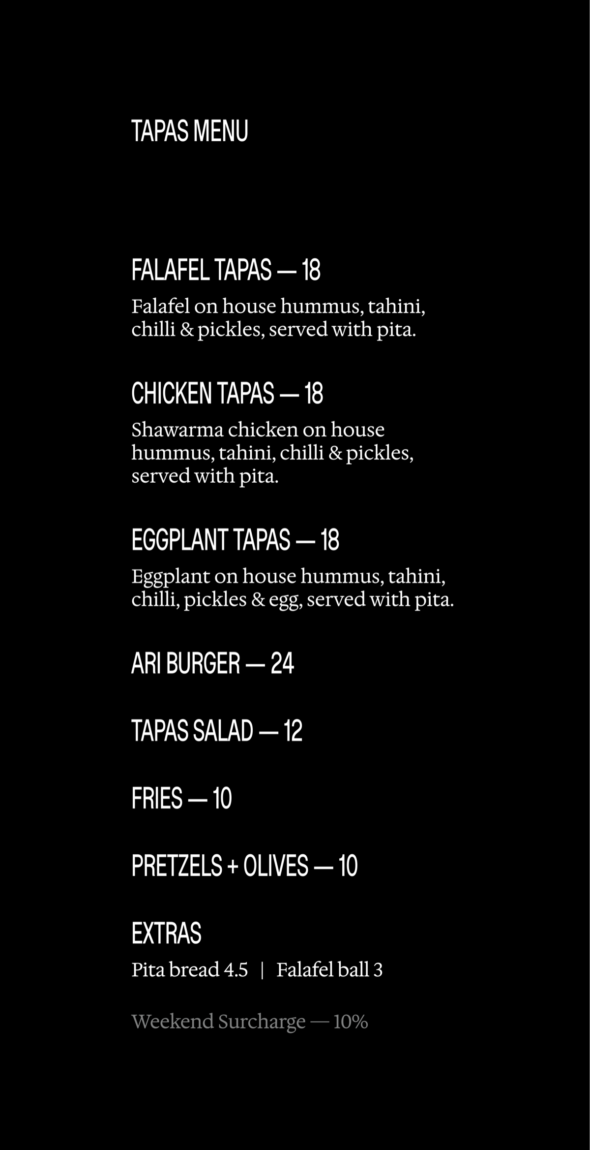 Tapas menu